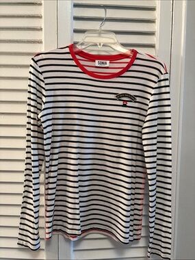 Sonia by Sonia Rykiel Striped Long Sleeve Tee with Red Trim size Small
